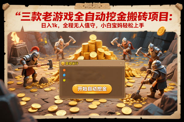 三款老游戏全自动挖金搬砖项目：日入1k，全程无人值守，小白宝妈轻松上手【揭秘】-办公驿站
