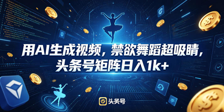 用AI生成视频，禁欲舞蹈超吸睛，头条号矩阵日入1k+-办公驿站