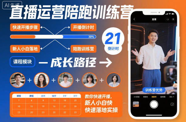 直播运营陪跑训练营，教你快速开播，新人小白快速落地实操-办公驿站
