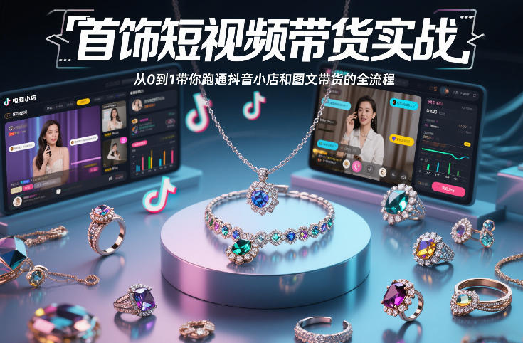 首饰短视频带货实战，从0到1带你跑通抖音小店和图文带货的全流程-办公驿站