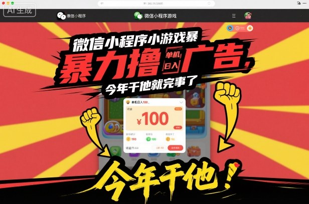 微信小程序小游戏暴力撸广告，单机日入100，今年干他就完事了-办公驿站