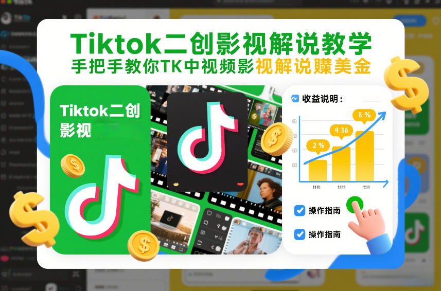 Tiktok二创影视解说教学，手把手教你TK中视频影视解说賺美金（更新26年1月）-办公驿站