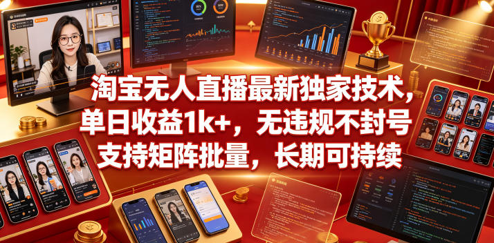 淘宝无人直播最新独家技术，单日收益1k+，无违规不封号，支持矩阵批量，长期可持续【揭秘】-办公驿站