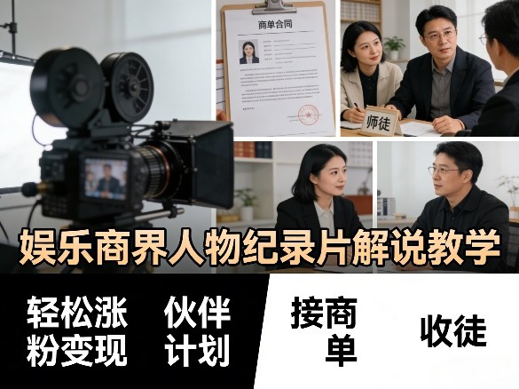 娱乐商界人物纪录片解说教学，轻松涨粉变现，伙伴计划，接商单，收徒等-办公驿站