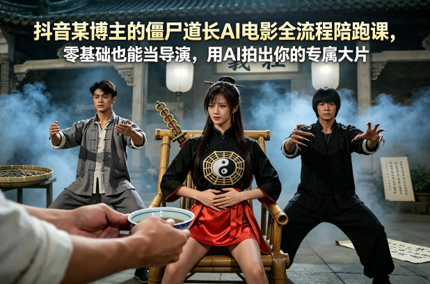 抖音某博主的僵尸道长AI电影全流程陪跑课，零基础也能当导演，用AI拍出你的专属大片-办公驿站