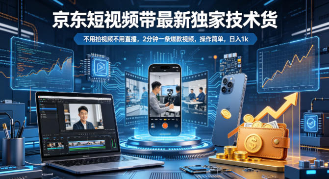 京东短视频带货最新独家技术，不用拍视频不用直播，2分钟一条爆款视频，操作简单，日入1k+【揭秘】-办公驿站