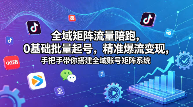 全域矩阵流量陪跑，0基础批量起号，精准爆流变现，手把手带你搭建全域账号矩阵系统-办公驿站