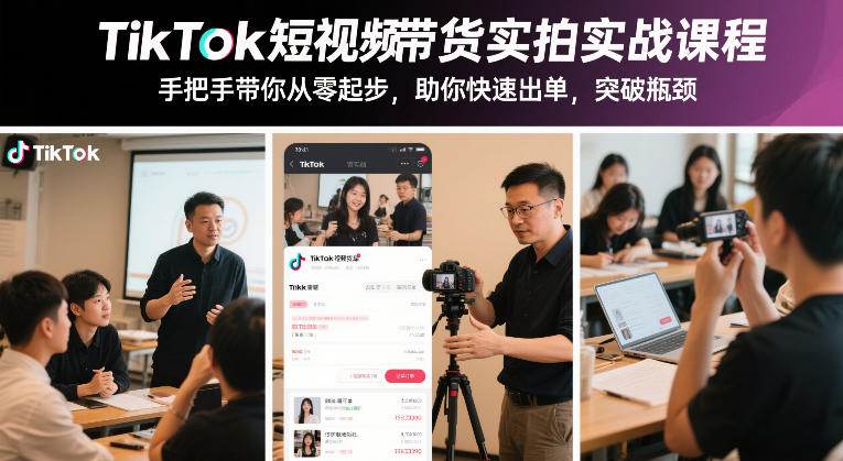 TikTok短视频带货实拍实战课程，手把手带你从零起步，助你快速出单，突破瓶颈-办公驿站