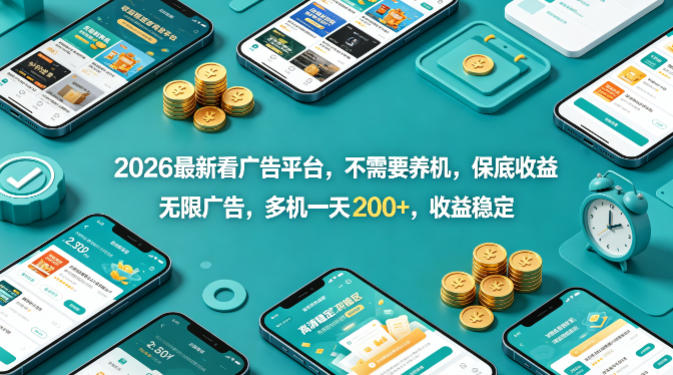 2026最新看广告平台，不需要养机，保底收益，无限广告，多机一天200+，收益稳定【揭秘】-办公驿站