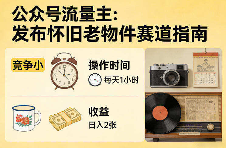 公众号流量主之发布怀旧老物件赛道，竞争小，每天操作1小时，日入2张-办公驿站