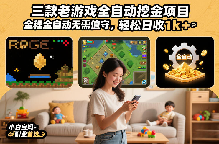三款老游戏全自动挖金项目，全程全自动无需值守，轻松日收1k+，小白宝妈副业首选【揭秘】-办公驿站