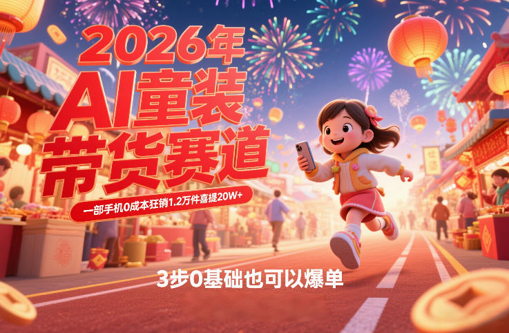 AI童装新春带货赛道，一部手机0成本狂销1.2万件喜提20W+，3步0基础也可以爆单-办公驿站