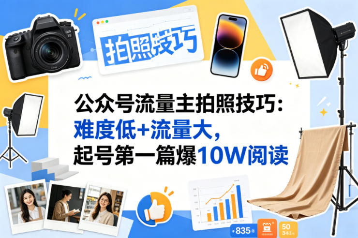 公众号流量主之拍照技巧赛道，难度低+流量大，起号第一篇就爆了10w阅读-办公驿站