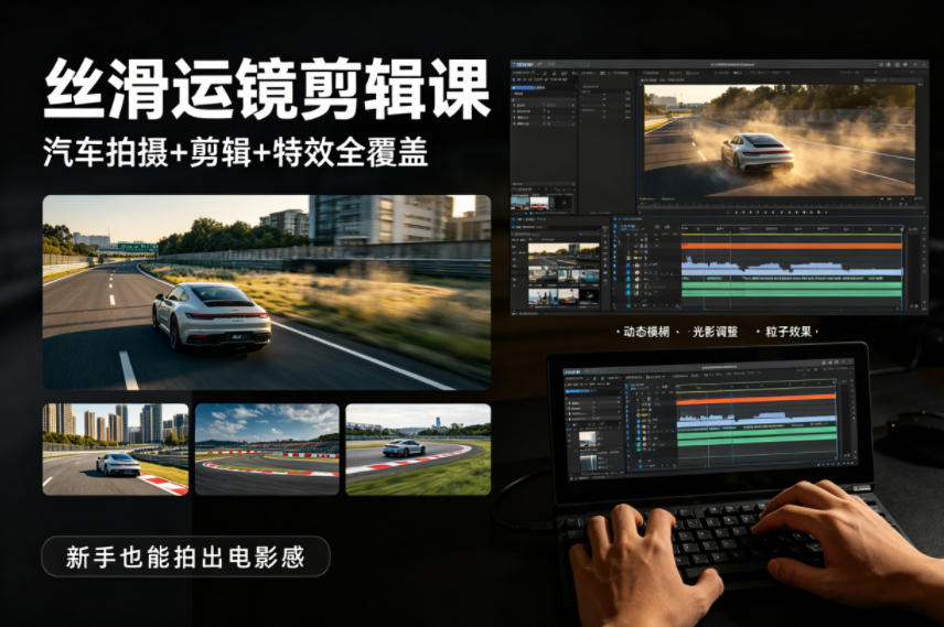 大叔丝滑运镜剪辑课，汽车拍摄+剪辑+特效全覆盖，新手也能拍出电影感-办公驿站