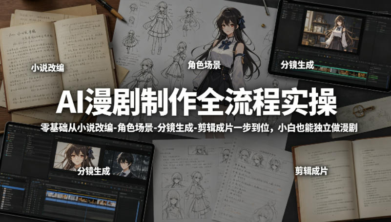 AI漫剧制作全流程实操，零基础从小说改编-角色场景-分镜生成-剪辑成片一步到位，小白也能独立做漫剧-办公驿站