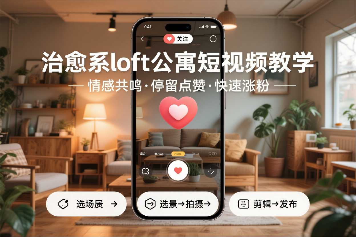 治愈系loft公寓短视频制作教学，情感共鸣引停留点赞关注，快速起号涨粉-办公驿站