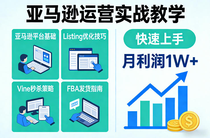 亚马逊运营实战教学，亚马逊平台+Listing优化+Vine秒杀+FBA发货等，快速上手，实现店铺月利润1W-办公驿站
