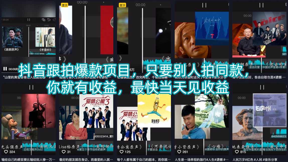 抖音跟拍爆款项目，只要别人拍同款，你就有收益，最快当天见收益-办公驿站