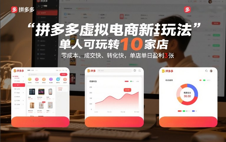 拼多多虚拟电商新玩法，单人可玩转10家店，零成本、成交快、转化快，单店单日盈利3张【揭秘】-办公驿站