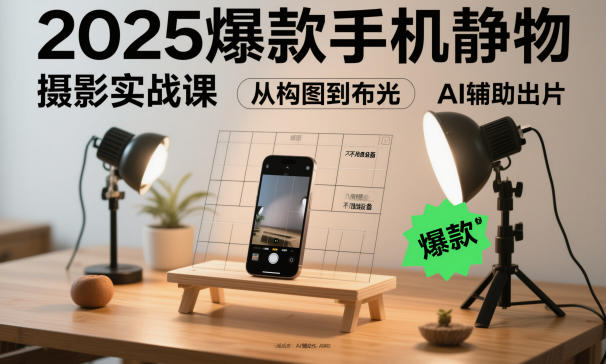 2025爆款手机静物摄影实战课，从构图到布光，不用贵设备，AI辅助出片-办公驿站