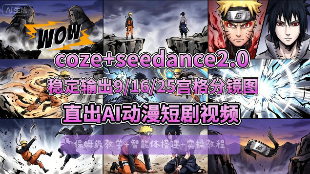 [COZE搭建教学]COZE+即梦Seedance 2.0稳定输出9-16-25宫格分镜图直出AI漫剧视频-办公驿站