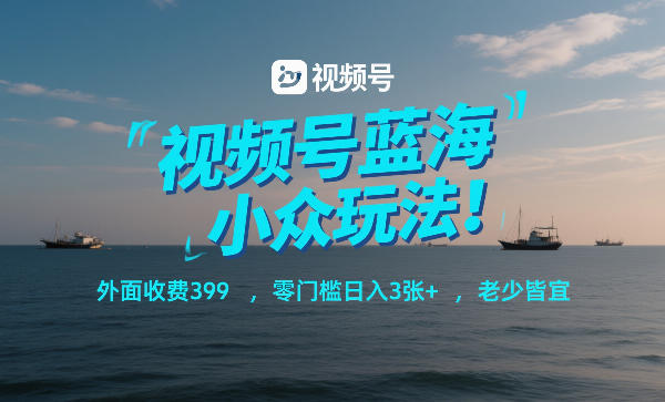 视频号蓝海小众玩法！外面收费399，零门槛日入3张+，老少皆宜-办公驿站