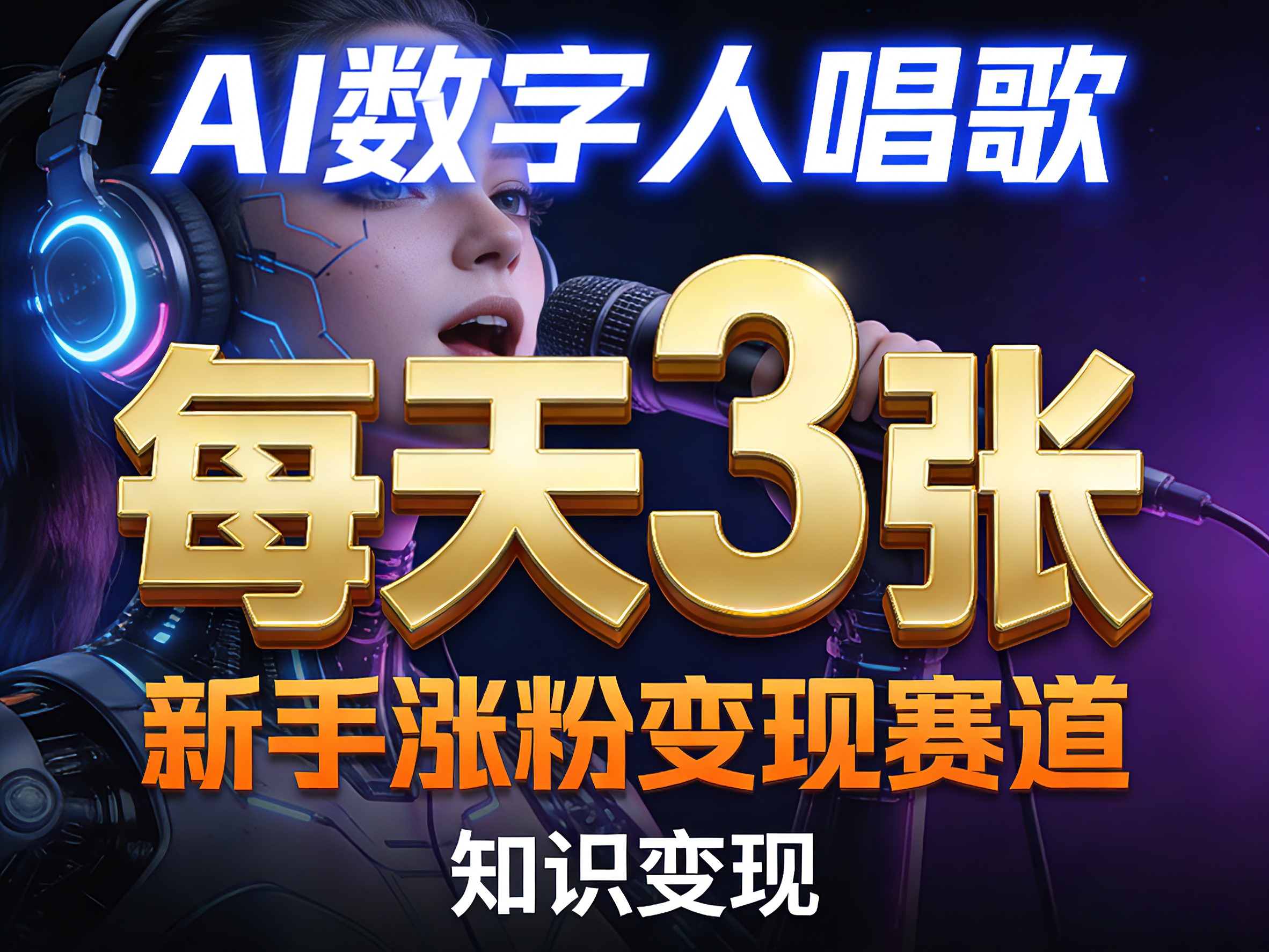 AI数字人唱歌，新手涨粉变现赛道，每天3张和知识付费，副业必备-办公驿站