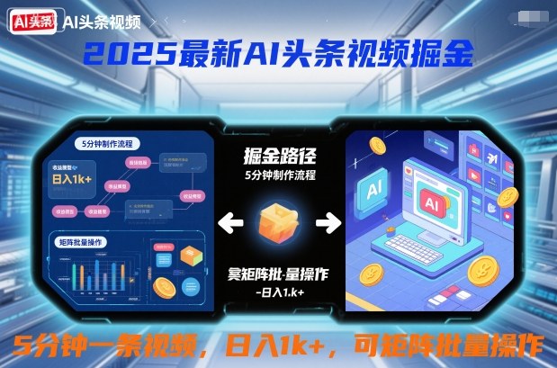 2025最新AI头条视频掘金，5分钟一条视频，日入1k＋，可矩阵批量操作-办公驿站