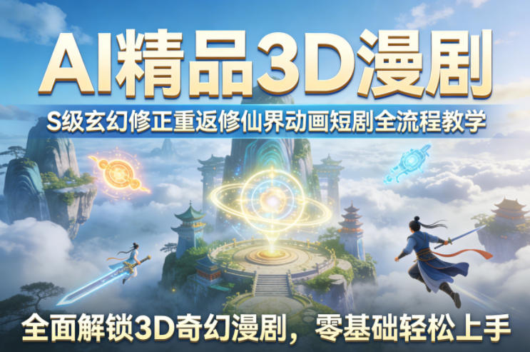 AI精品3D漫剧S级玄幻修正重返修仙界动画短剧全流程教学，全面解锁3D奇幻漫剧，零基础轻松上手-办公驿站