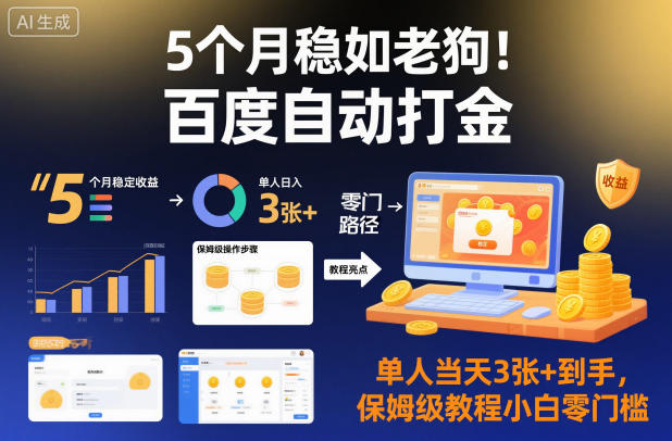 5个月稳如老狗！百度自动打金，单人当天3张+到手，保姆级教程小白零门槛【揭秘】-办公驿站