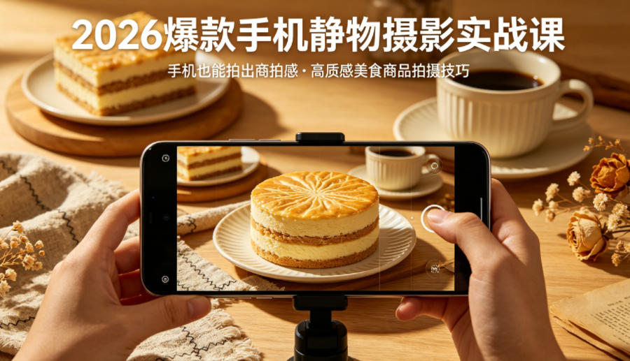 2026爆款手机静物摄影实战课，手机也能拍出商拍感，学会拍出高质感美食商品-办公驿站