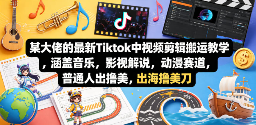 某大佬的最新Tiktok中视频剪辑搬运教学，涵盖音乐，影视解说，动漫赛道，普通人出海撸美刀-办公驿站