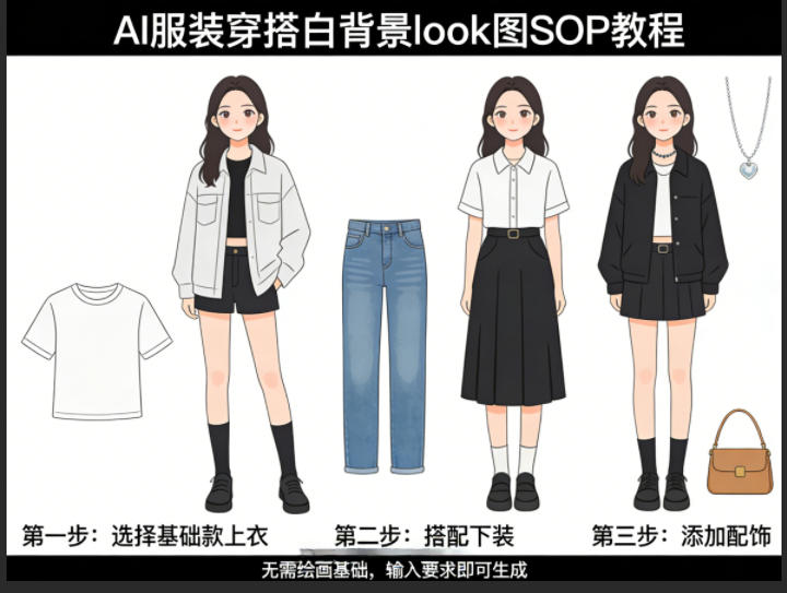AI服装穿搭白背景look图SOP教程，不用会画画，提几句具体要求，AI就能还你一个奇迹-办公驿站