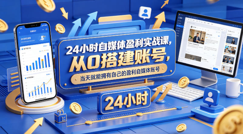 24小时自媒体盈利实战课，从0搭建账号，当天就能拥有自己的盈利自媒体账号-办公驿站