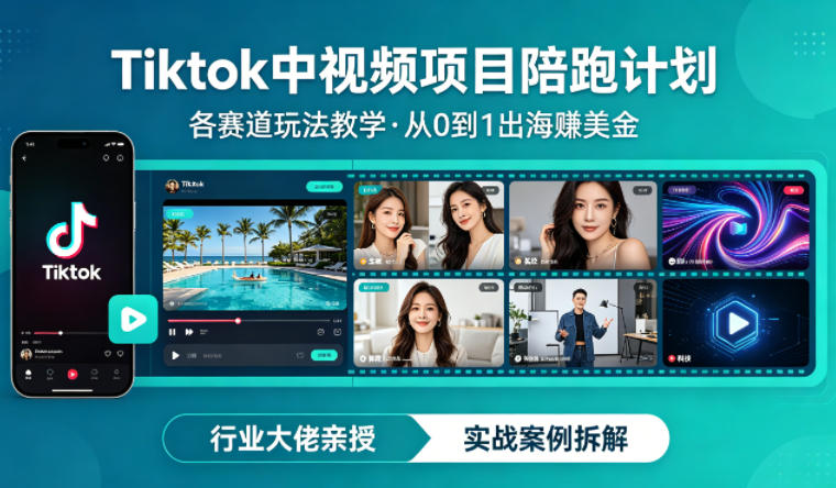 某大佬的Tiktok中视频项目陪跑，涵盖TK各个赛道玩法教学，从0到1出海賺美金-办公驿站
