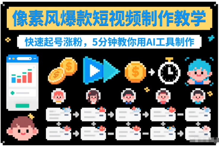 像素风爆款短视频制作教学，快速起号涨粉，5分钟教你用AI工具制作-办公驿站