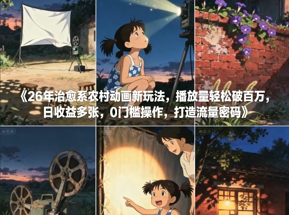 26年治愈系农村动画新玩法，播放量轻松破百万，日收益多张，0门槛操作，打造流量密码-办公驿站