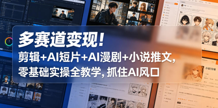 多赛道变现！剪辑+AI短片+AI漫剧+小说推文，零基础实操全教学，抓住AI风口-办公驿站