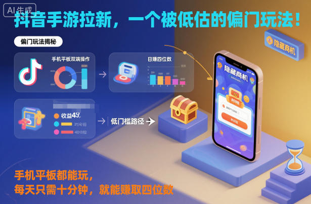 抖音手游拉新，一个被低估的偏门玩法！手机平板都能玩，每天只需十分钟，就能賺取四位数【揭秘】-办公驿站