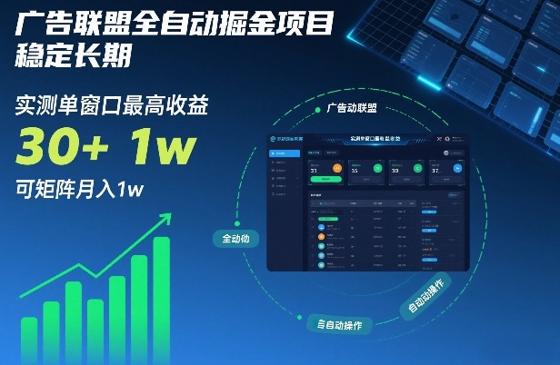 广告联盟全自动掘金项目，稳定长期，实测单窗口最高收益30+，可矩阵月入1w+【揭秘】-办公驿站