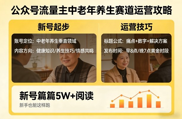 公众号流量主中老年养生赛道，新号篇篇5W+阅读，新手也能这样跑-办公驿站