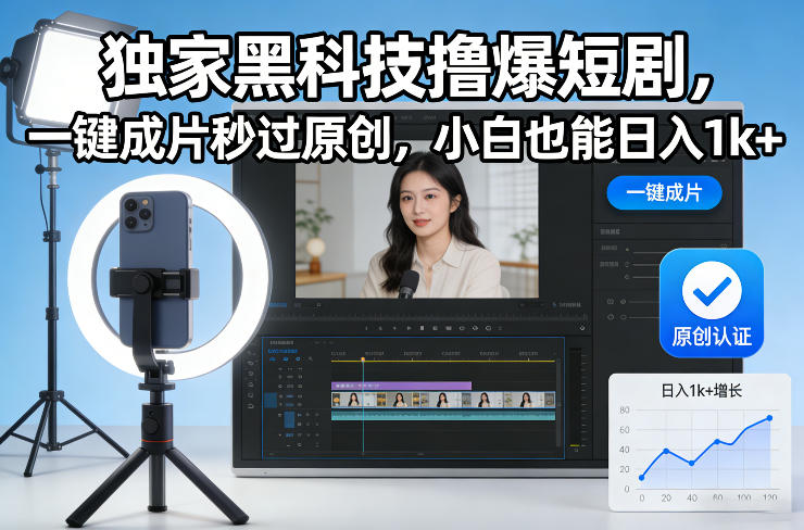 独家黑科技撸爆短剧，一键成片秒过原创，小白也能日入1k+【揭秘】-办公驿站