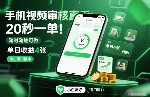 手机视频审核真香！20秒一单，随时随地可做，单日收益4张，小白零门槛冲【揭秘】-办公驿站