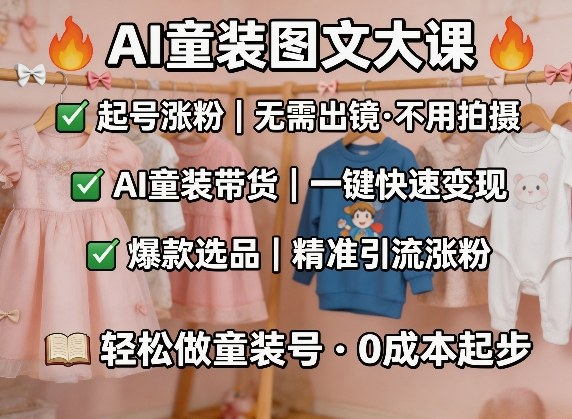 AI童装图文剪辑，某社群童装图文大课，起号涨粉、AI童装带货、爆款选品，无需出镜和拍摄-办公驿站