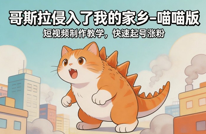 哥斯拉侵入了我的家乡–喵喵版短视频制作教学，快速起号涨粉-办公驿站