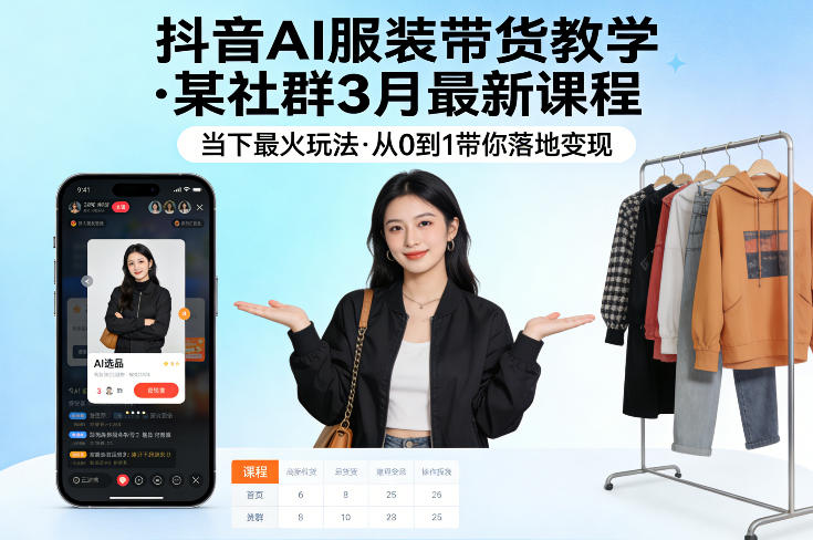 抖音AI服装带货教学，某社群3月最新课程，当下最火玩法，从0到1带你落地变现-办公驿站
