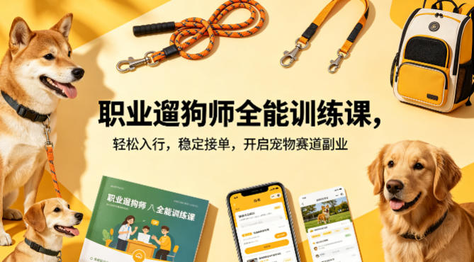 职业遛狗师全能训练课，轻松入行，稳定接单，开启宠物赛道副业-办公驿站