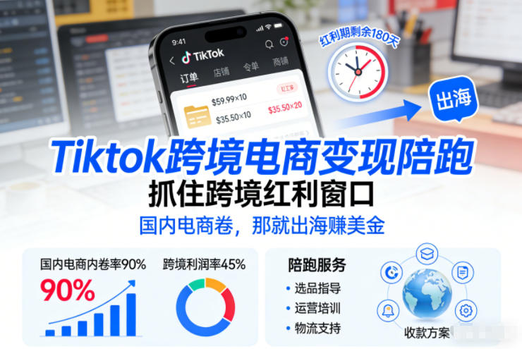 Tiktok跨境电商变现陪跑，抓住跨境红利窗口，国内电商卷，那就出海賺美金-办公驿站