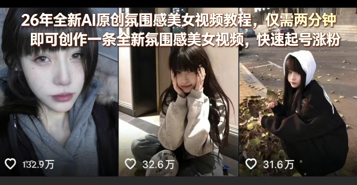 26年全新AI原创氛围感美女视频教程，仅需两分钟即可创作一条全新氛围感美女视频，快速起号涨粉-办公驿站